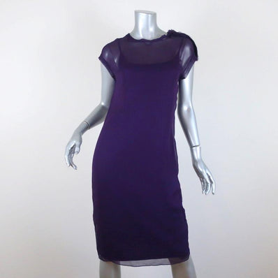 Lanvin Dress Purple Chiffon & Jersey Size Extra Small Short Sleeve Shift available at CelebrityOwned.com img_1