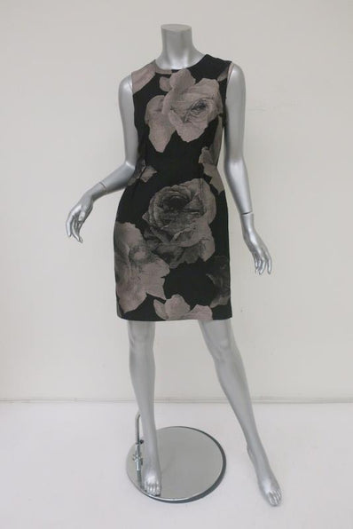 Lanvin Floral Jacquard Sheath Dress Black/Taupe Size 38 Sleeveless Mini available at CelebrityOwned.com img_1