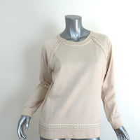 Lanvin Pearl-Trim Sweatshirt Light Beige Cotton Size Small Crewneck Pullover available at CelebrityOwned.com img_1
