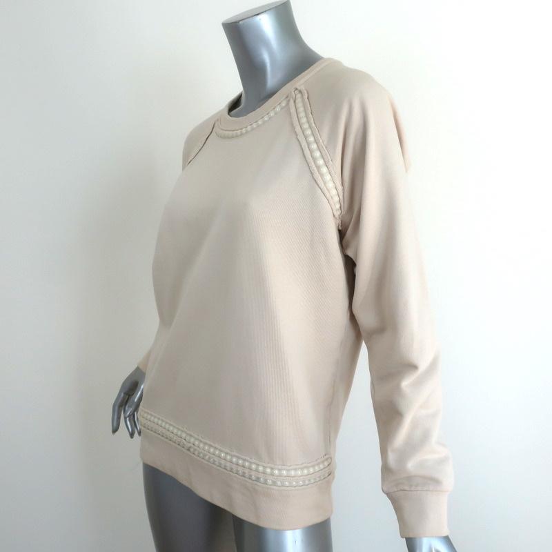 Lanvin Pearl-Trim Sweatshirt Light Beige Cotton Size Small Crewneck Pullover available at CelebrityOwned.com img_5