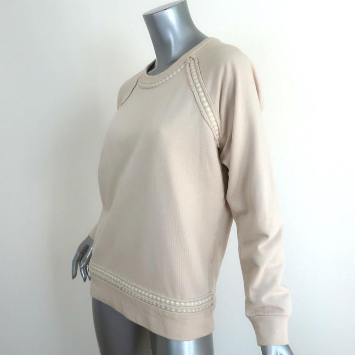 Lanvin Pearl-Trim Sweatshirt Light Beige Cotton Size Small Crewneck Pullover available at CelebrityOwned.com img_5
