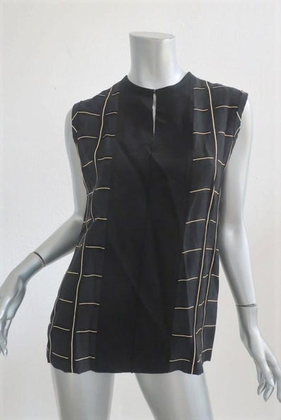 Lanvin Top Black Checked Viscose-Blend Size 38 Sleeveless Blouse available at CelebrityOwned.com img_1