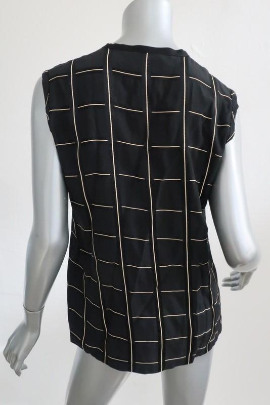 Lanvin Top Black Checked Viscose-Blend Size 38 Sleeveless Blouse available at CelebrityOwned.com img_4