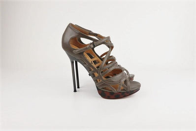 Lanvin Tortoiseshell Platform Sandal Taupe Gray Leather Size 39 Open Toe Heel available at CelebrityOwned.com img_1