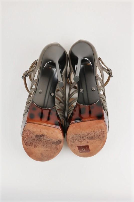 Lanvin Tortoiseshell Platform Sandal Taupe Gray Leather Size 39 Open Toe Heel available at CelebrityOwned.com img_7
