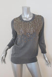 Lela Rose Sweater Gray Beaded & Crystal-Embellished Wool Pullover Size Large available at CelebrityOwned.com img_1