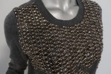 Lela Rose Sweater Gray Beaded & Crystal-Embellished Wool Pullover Size Large available at CelebrityOwned.com img_3