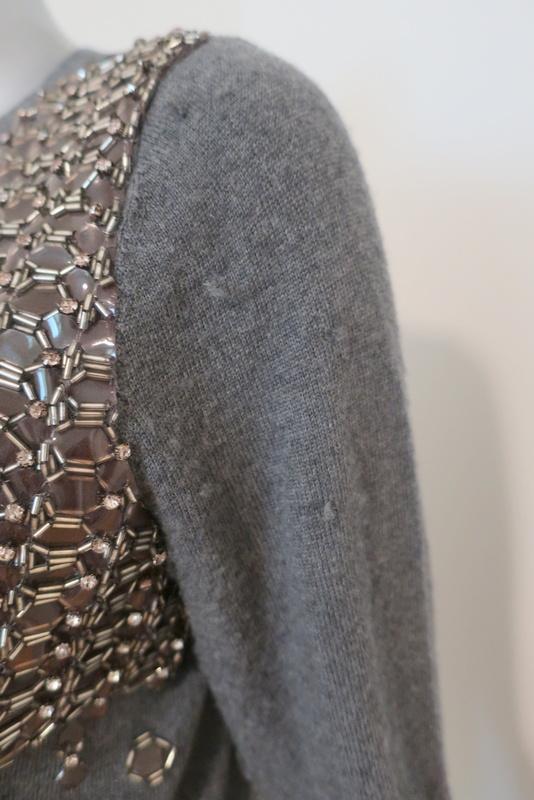 Lela Rose Sweater Gray Beaded &amp; Crystal-Embellished Wool Pullover Size Large available at CelebrityOwned.com img_6