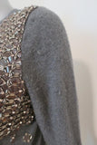 Lela Rose Sweater Gray Beaded & Crystal-Embellished Wool Pullover Size Large available at CelebrityOwned.com img_6