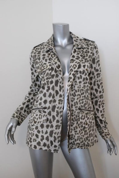 Lily Aldridge for Velvet Leopard Print Army Jacket Off-White Size Small available at CelebrityOwned.com img_1