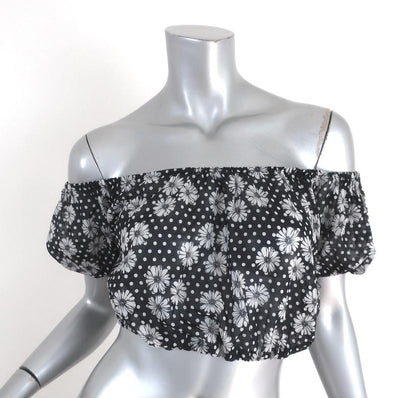 Lisa Marie Fernandez Crop Top Leandra Black Floral & Dot Print Cotton Size I available at CelebrityOwned.com img_1