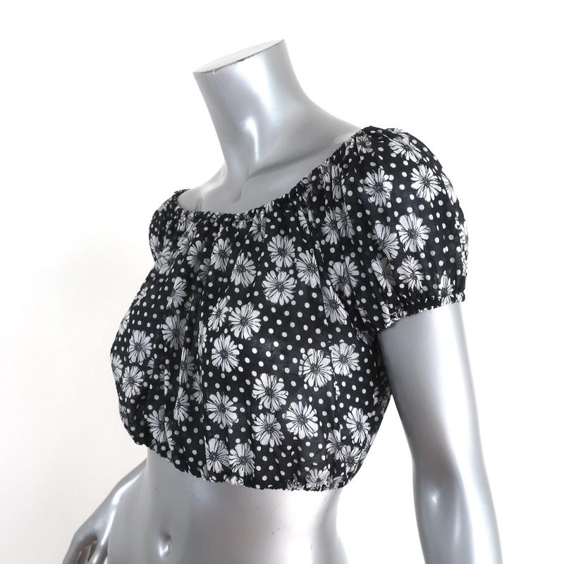 Lisa Marie Fernandez Crop Top Leandra Black Floral &amp; Dot Print Cotton Size I available at CelebrityOwned.com img_3