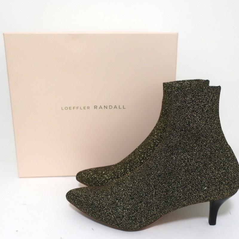 Loeffler Randall Ankle Boots Kassidy Gold Stretch Knit Size 8 Low Heel Booties available at CelebrityOwned.com img_1