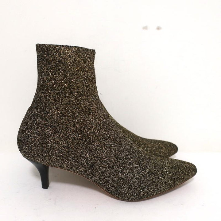 Loeffler Randall Ankle Boots Kassidy Gold Stretch Knit Size 8 Low Heel Booties available at CelebrityOwned.com img_3