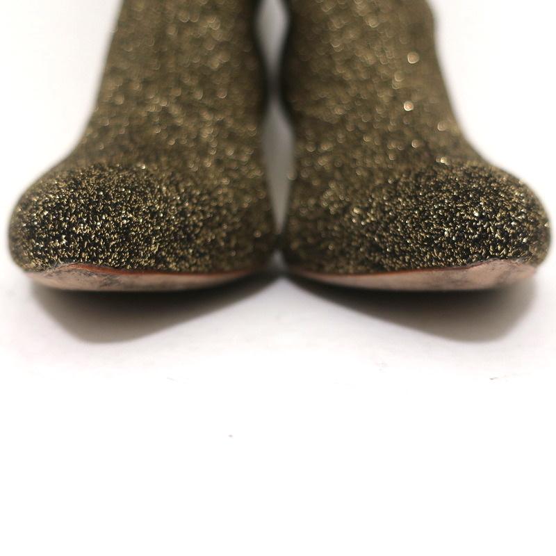 Loeffler Randall Ankle Boots Kassidy Gold Stretch Knit Size 8 Low Heel Booties available at CelebrityOwned.com img_5