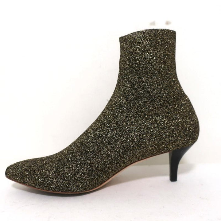 Loeffler Randall Ankle Boots Kassidy Gold Stretch Knit Size 8 Low Heel Booties available at CelebrityOwned.com img_7