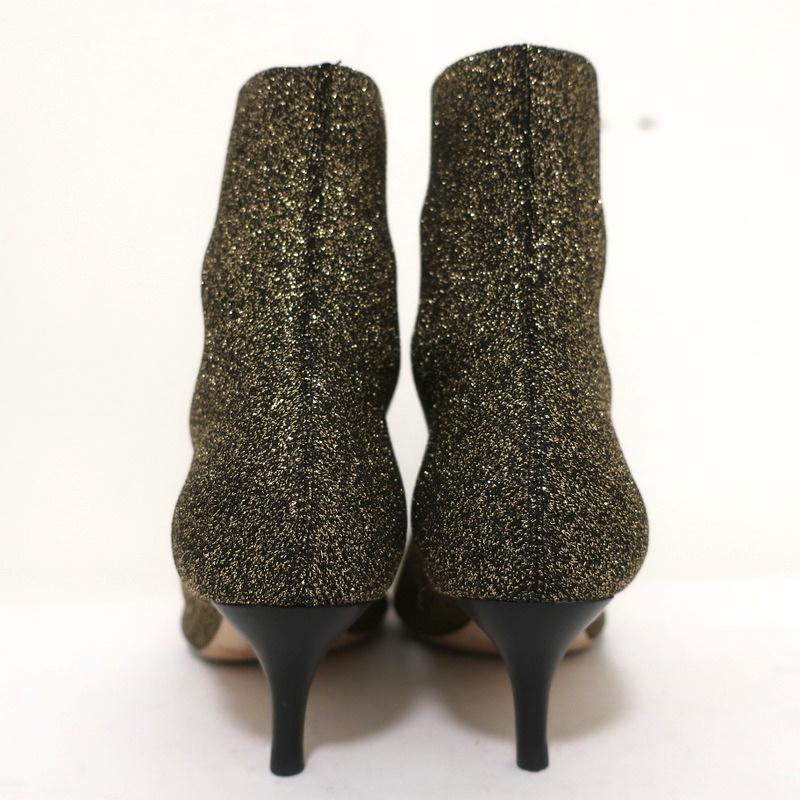 Loeffler Randall Ankle Boots Kassidy Gold Stretch Knit Size 8 Low Heel Booties available at CelebrityOwned.com img_8