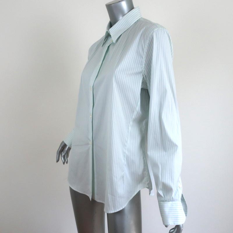 Loro Piana Button Down Shirt Cream/Blue Striped Size 48 Long Sleeve Blouse NEW available at CelebrityOwned.com img_3