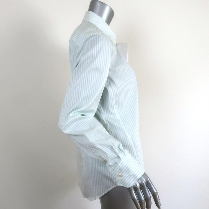Loro Piana Button Down Shirt Cream/Blue Striped Size 48 Long Sleeve Blouse NEW available at CelebrityOwned.com img_5