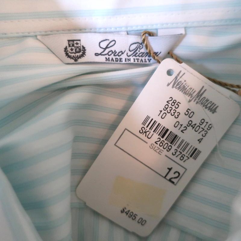 Loro Piana Button Down Shirt Cream/Blue Striped Size 48 Long Sleeve Blouse NEW available at CelebrityOwned.com img_7