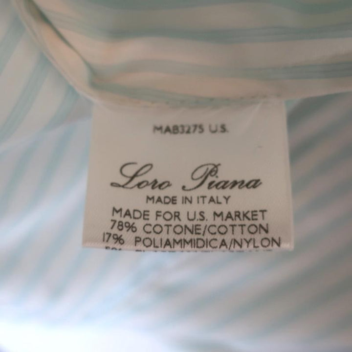 Loro Piana Button Down Shirt Cream/Blue Striped Size 48 Long Sleeve Blouse NEW available at CelebrityOwned.com img_9