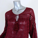 Love Sam Anthropologie Tassel Top Burgundy Embroidered Viscose Blouse Size Small available at CelebrityOwned.com img_2