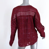 Love Sam Anthropologie Tassel Top Burgundy Embroidered Viscose Blouse Size Small available at CelebrityOwned.com img_5