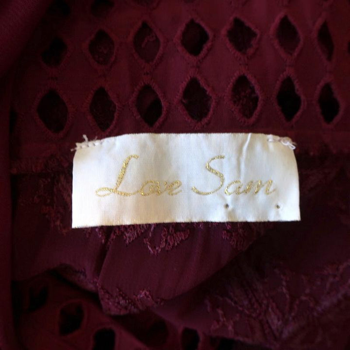 Love Sam Anthropologie Tassel Top Burgundy Embroidered Viscose Blouse Size Small available at CelebrityOwned.com img_6