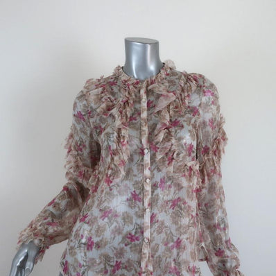 LoveShackFancy Blouse Clara Ruffled Lurex-Striped Floral Print Top Size Small available at CelebrityOwned.com img_1