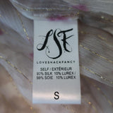 LoveShackFancy Blouse Clara Ruffled Lurex-Striped Floral Print Top Size Small available at CelebrityOwned.com img_8