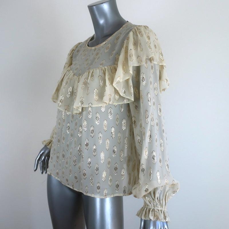 LoveShackFancy Blouse Erin Ivory Metallic Fil Coupe Size Small Long Sleeve Top available at CelebrityOwned.com img_6
