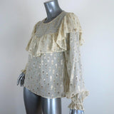 LoveShackFancy Blouse Erin Ivory Metallic Fil Coupe Size Small Long Sleeve Top available at CelebrityOwned.com img_6