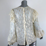LoveShackFancy Blouse Erin Ivory Metallic Fil Coupe Size Small Long Sleeve Top available at CelebrityOwned.com img_7