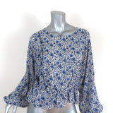 LoveShackFancy Blouse Nellie Blue Floral Print Silk Size Medium Long Sleeve Top available at CelebrityOwned.com img_1