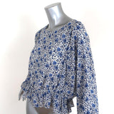 LoveShackFancy Blouse Nellie Blue Floral Print Silk Size Medium Long Sleeve Top available at CelebrityOwned.com img_2
