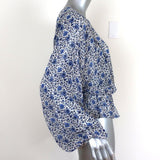 LoveShackFancy Blouse Nellie Blue Floral Print Silk Size Medium Long Sleeve Top available at CelebrityOwned.com img_4