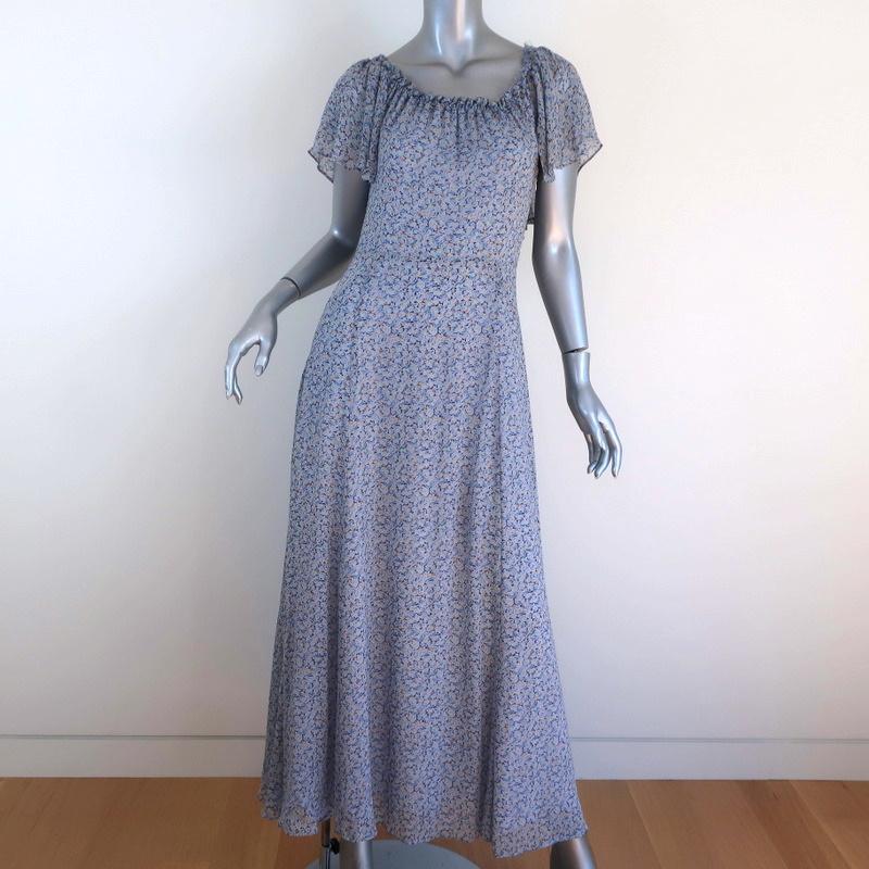 LoveShackFancy Maxi Dress Evelyn Blue Floral Print Ruffled Chiffon Size 2 available at CelebrityOwned.com img_1