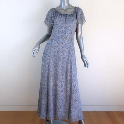 LoveShackFancy Maxi Dress Evelyn Blue Floral Print Ruffled Chiffon Size 2 available at CelebrityOwned.com img_1