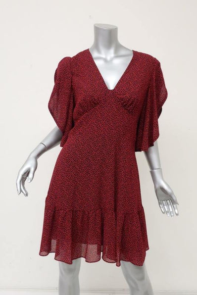 MICHAEL Michael Kors Dress Red Printed Chiffon Size Small Cascade-Sleeve Mini available at CelebrityOwned.com img_1