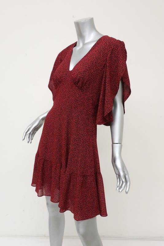 MICHAEL Michael Kors Dress Red Printed Chiffon Size Small Cascade-Sleeve Mini available at CelebrityOwned.com img_2
