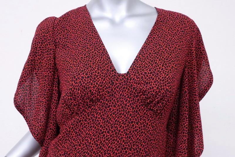 MICHAEL Michael Kors Dress Red Printed Chiffon Size Small Cascade-Sleeve Mini available at CelebrityOwned.com img_3