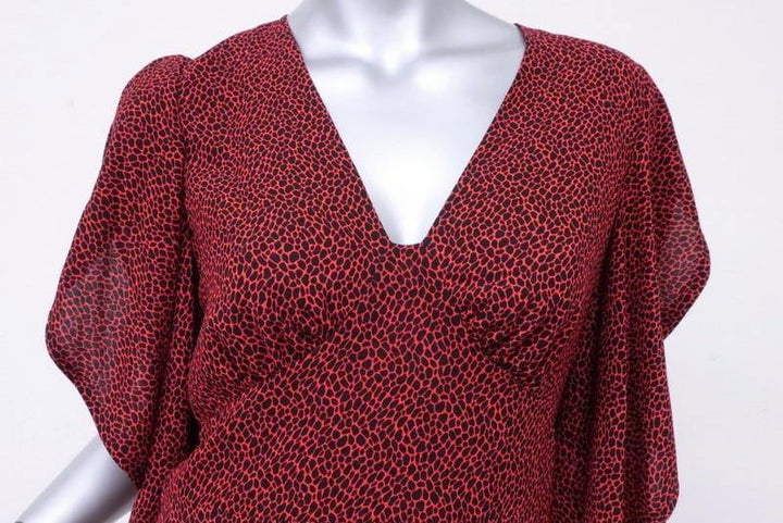MICHAEL Michael Kors Dress Red Printed Chiffon Size Small Cascade-Sleeve Mini available at CelebrityOwned.com img_3