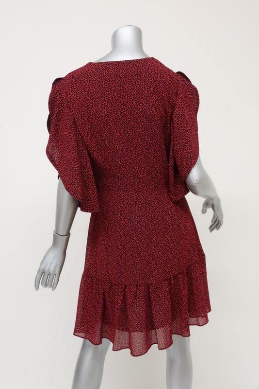 MICHAEL Michael Kors Dress Red Printed Chiffon Size Small Cascade-Sleeve Mini available at CelebrityOwned.com img_6