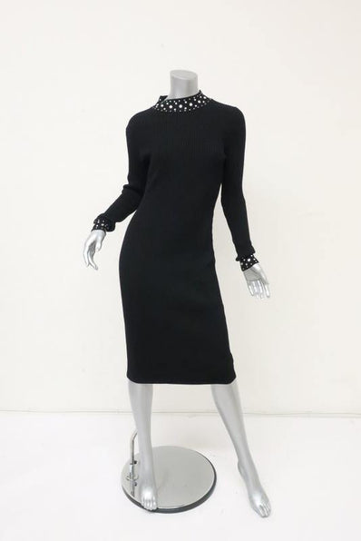 MICHAEL Michael Kors Embellished Sweater Dress Black Ribbed Knit Size Small NEW available at CelebrityOwned.com img_1