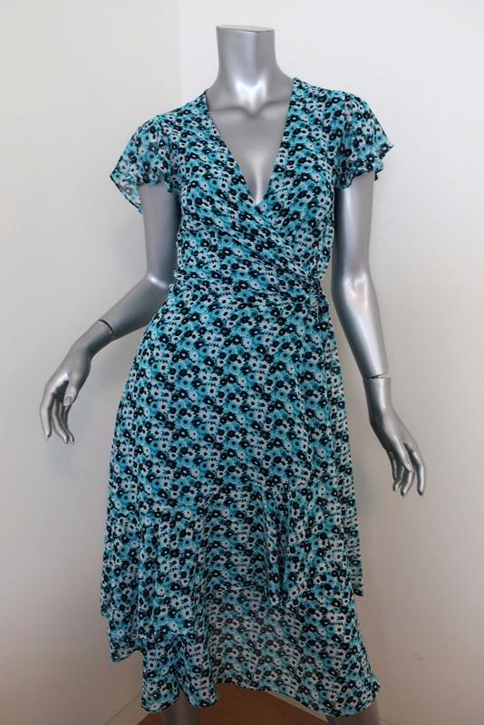 MICHAEL Michael Kors Wrap Dress Blue Floral Print Georgette Size Extra Small available at CelebrityOwned.com img_1