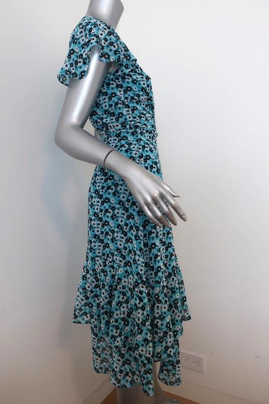 MICHAEL Michael Kors Wrap Dress Blue Floral Print Georgette Size Extra – Celebrity Owned MICHAEL Michael Kors Wrap Dress Blue Floral Print Georgette Size Extra – Celebrity Owned