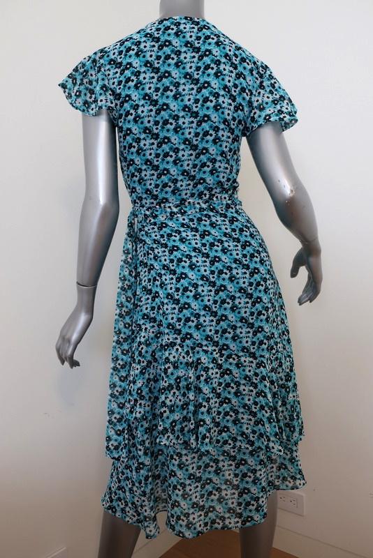 MICHAEL Michael Kors Wrap Dress Blue Floral Print Georgette Size Extra Small available at CelebrityOwned.com img_5