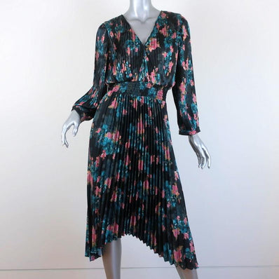 MISA Dress Kirna Black/Multi Floral Print Pleated Satin Size Extra Small NEW available at CelebrityOwned.com img_1