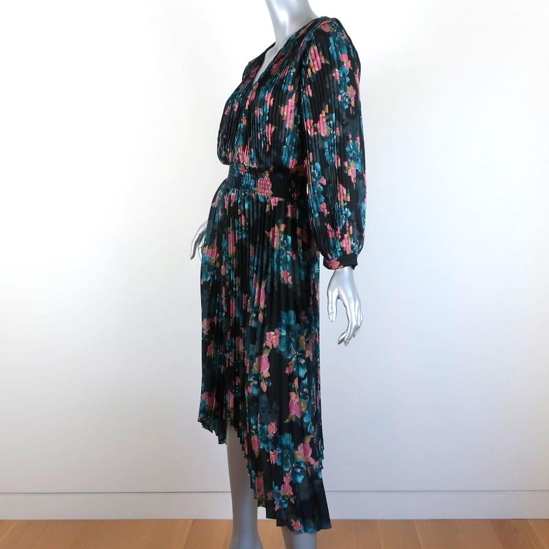 MISA Dress Kirna Black/Multi Floral Print Pleated Satin Size Extra Small NEW available at CelebrityOwned.com img_2