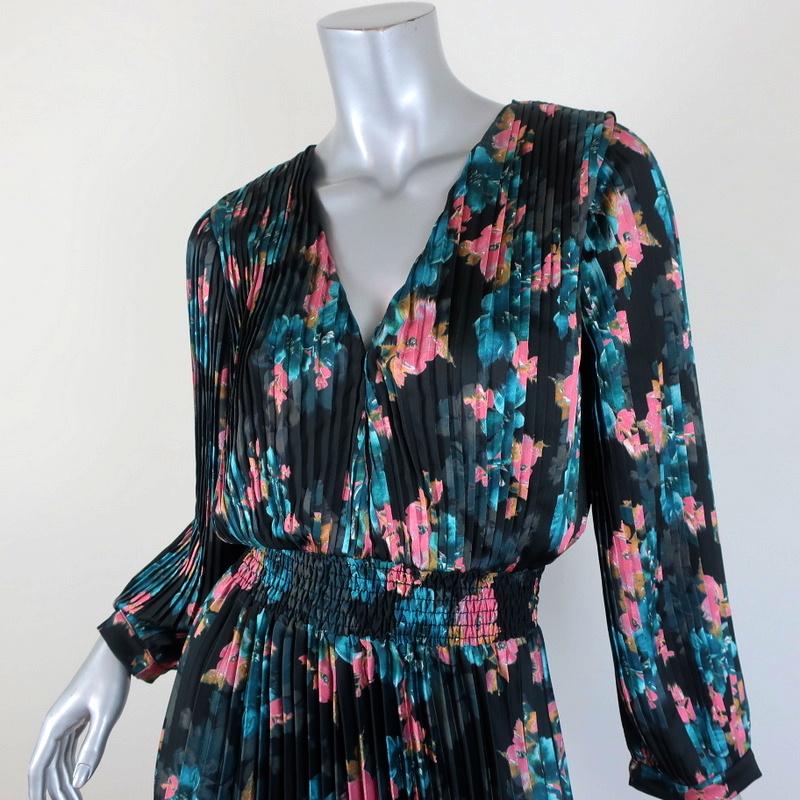 MISA Dress Kirna Black/Multi Floral Print Pleated Satin Size Extra Small NEW available at CelebrityOwned.com img_3